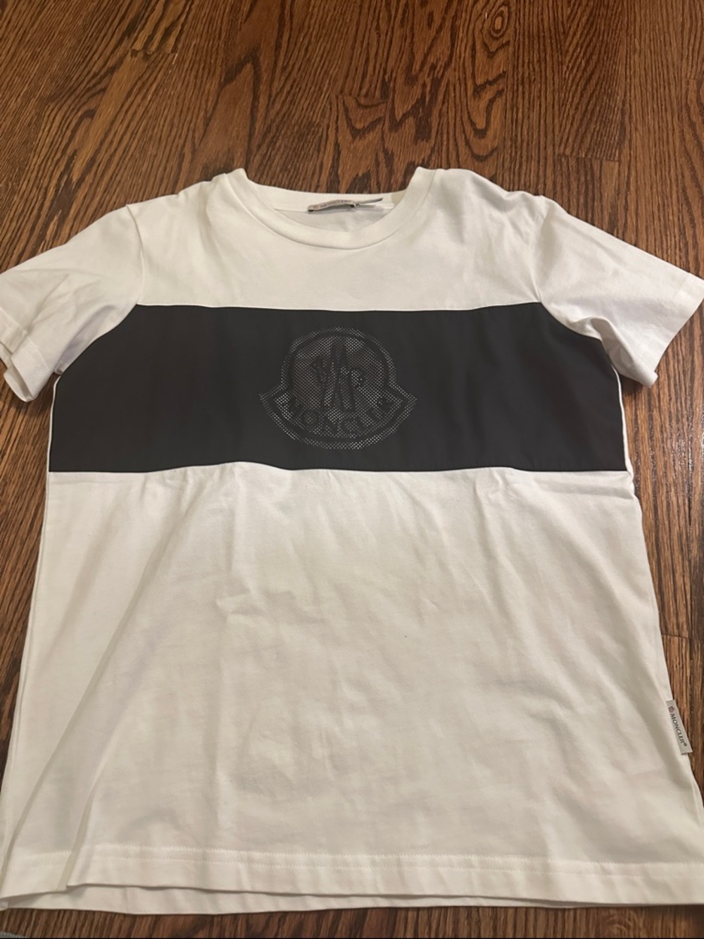 Kids White and Black Moncler Logo-Panel Short Sleeve Shirt